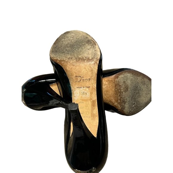 Christian Dior Black Patent Leather Platform Heels Peep Toe 4" heel 38.5 US 8.5 - Picture 11 of 12